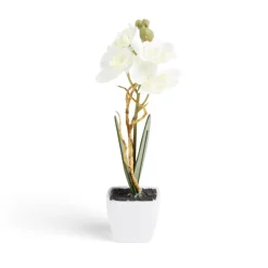 Pot orchidée artificielle blanche H16cm