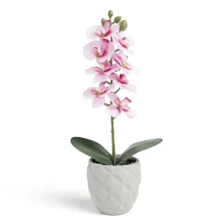 Pot orchidée artificielle blanche et rose H31cm