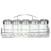 Pot à épices verre couvercle inox x5 avec support métallique 26x5,5xH11,5cm
