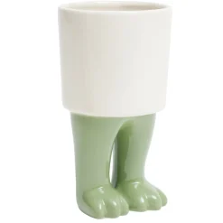Pot rond en céramique avec pieds de dinosaure Ø10xH18cm (2 modèles) jaune ou vert