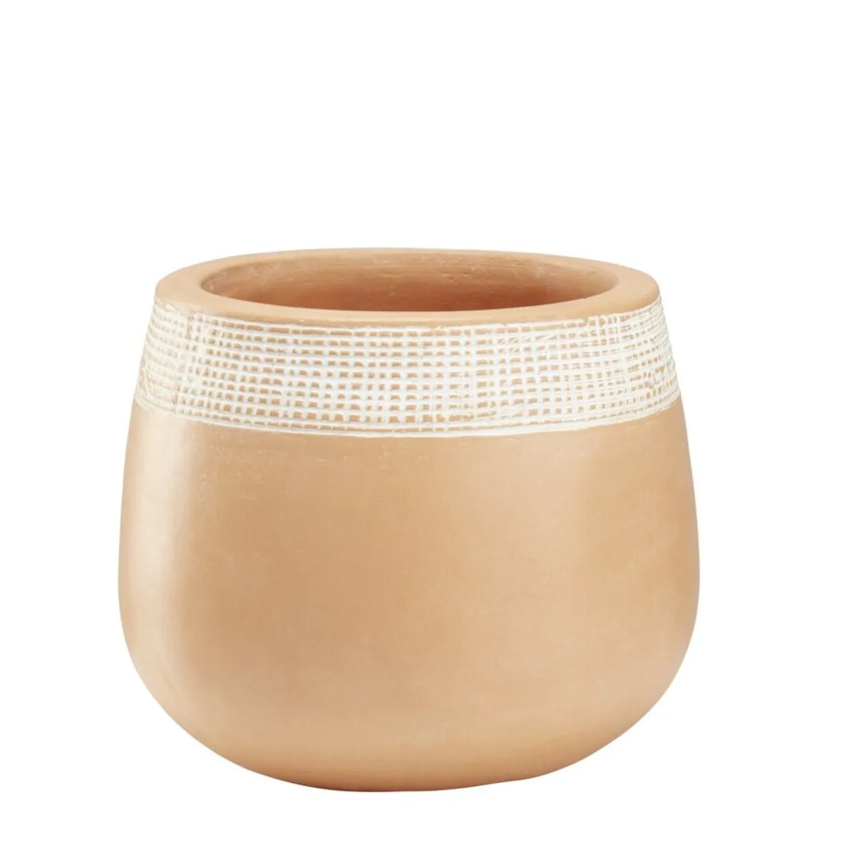 Pot rond en terre cuite naturel et blanc Ø28 cm < Gifi Online
