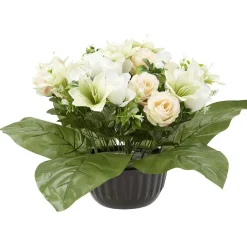 Pot rose+lys H38 cm jaune blanc - Fleur artificielle 32 têtes < Gifi Online