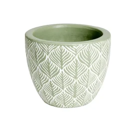 Pot terre cuite motif feuillage rouge et blanc Ø20xH20cm