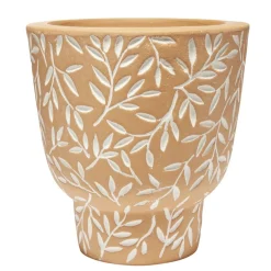 Pot terre cuite orange motif feuillage blanc Ø13,5xH13,5cm < Gifi Best