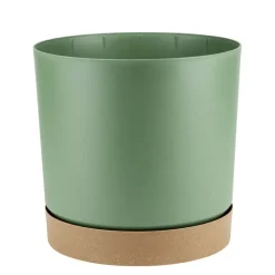 Pot tubo plastique vert et base marron Ø13xH13cm