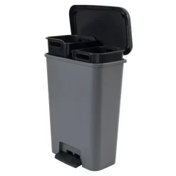 Poubelle de tri 2 compartiments 2x23L à pédale et rabat 48x29xH63cm grise et noire < Gifi Discount