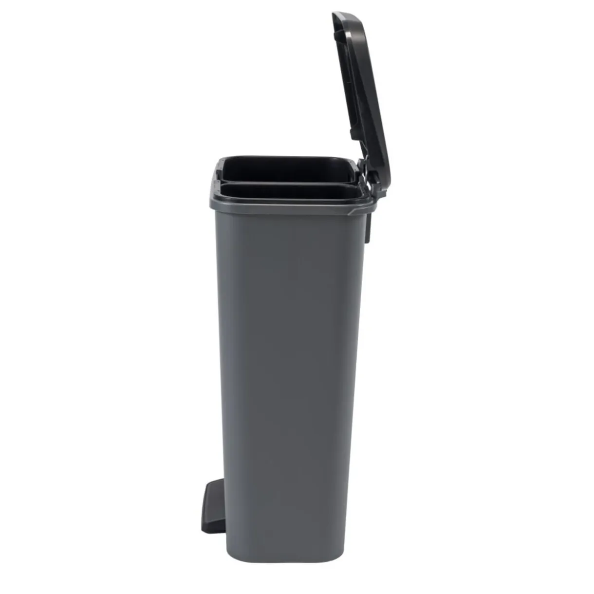 Poubelle de tri 2 compartiments 2x23L à pédale et rabat 48x29xH63cm grise et noire < Gifi Discount