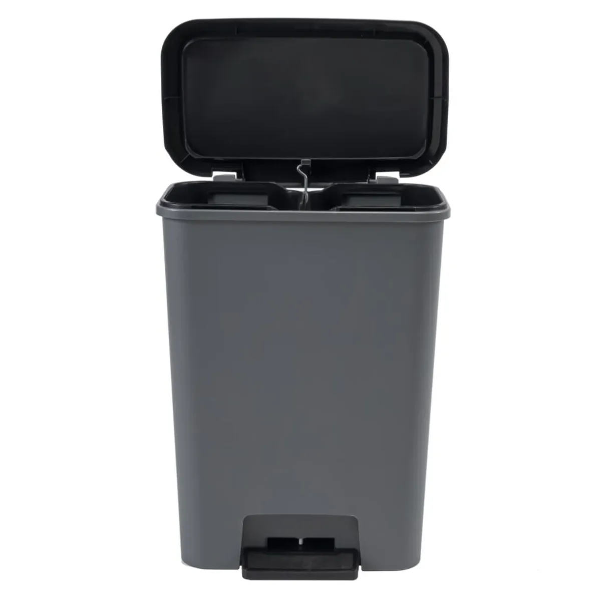 Poubelle de tri 2 compartiments 2x23L à pédale et rabat 48x29xH63cm grise et noire < Gifi Discount
