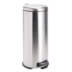 Poubelle à pédale 30L ronde métal gris argenté Ø30xH69,5cm