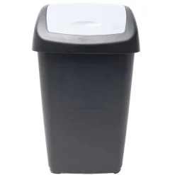Poubelle à rabat 15L plastique noire couvercle gris 29x23xH47cm