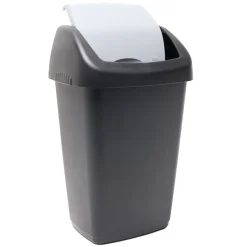 Poubelle à rabat 15L plastique noire couvercle gris 29x23xH47cm