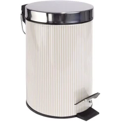 Poubelle salle de bain à pédale métal rayure verticale blanc beige 3L < Gifi Clearance