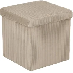 Pouf coffre Clara carré velours côtelé beige 38x38xH38cm