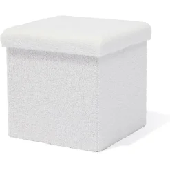 Pouf coffre Clara décor laine bouclée Blanc - L38xP38xH38 cm < Gifi New