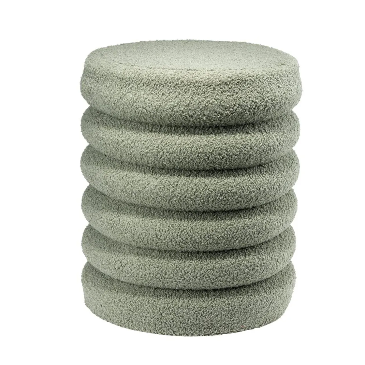 Pouf curly Clara rond effet laine bouclée vert kaki Ø38xH42cm