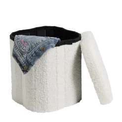 Pouf de rangement 8,8L laine bouclée beige 25x25xH26,5cm < Gifi Outlet
