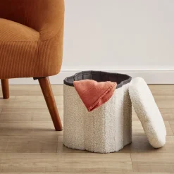 Pouf de rangement 8,8L laine bouclée beige 25x25xH26,5cm < Gifi Outlet