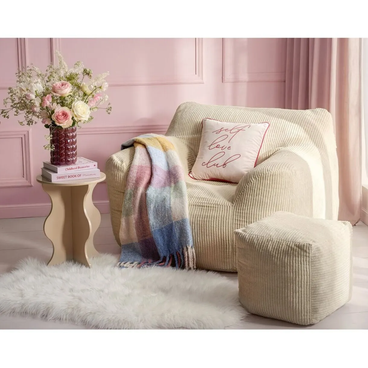 Pouf Haly tissu côtelé beige 40x40xH40cm < Gifi Online