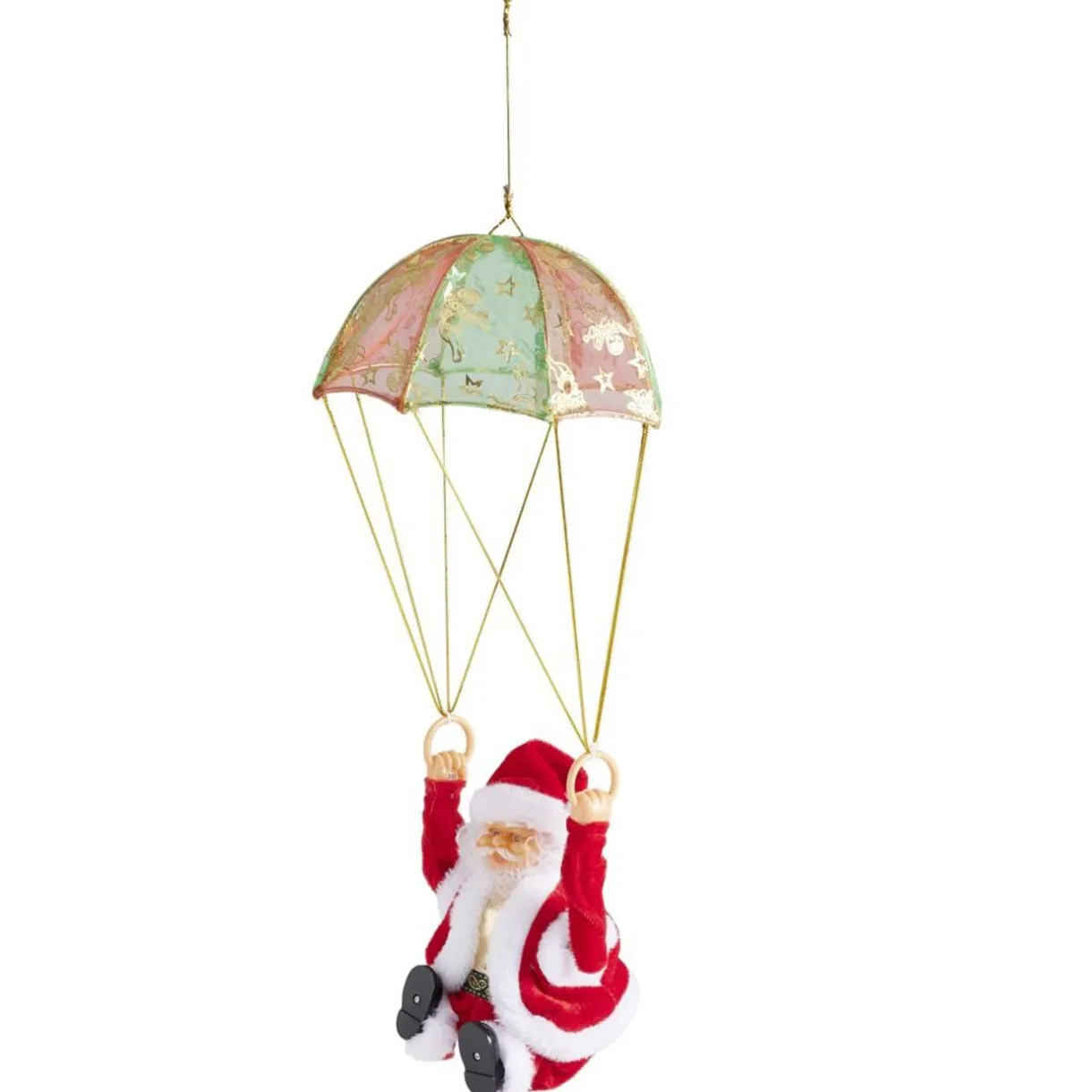 Père Noël en parachute à suspendre animé musical Ø18xH41cm < Gifi Best
