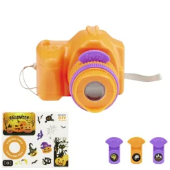 Projecteur enfant forme appareil photo avec 3 images plastique orange H7cm
