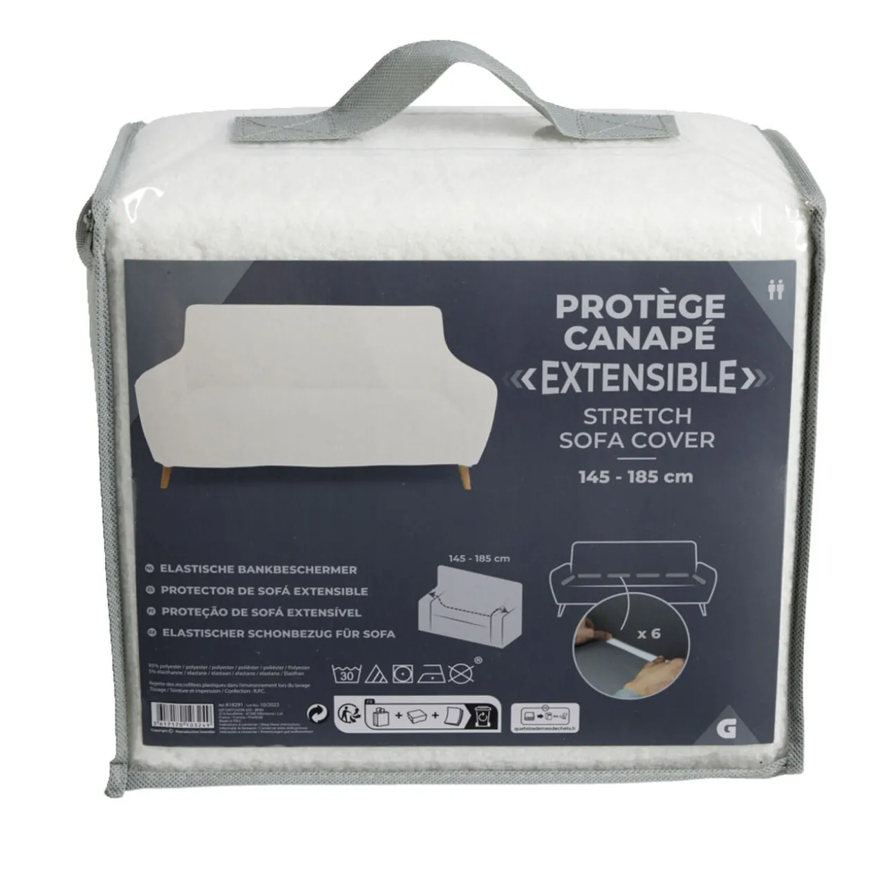 Protège canapé extensible 2 places L145-185cm effet laine bouclée beige