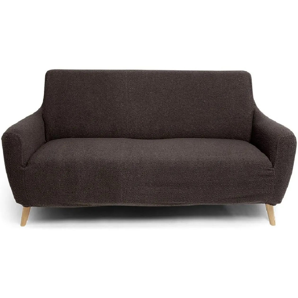 Protège canapé extensible 2 places L145-185cm effet laine bouclée gris foncé