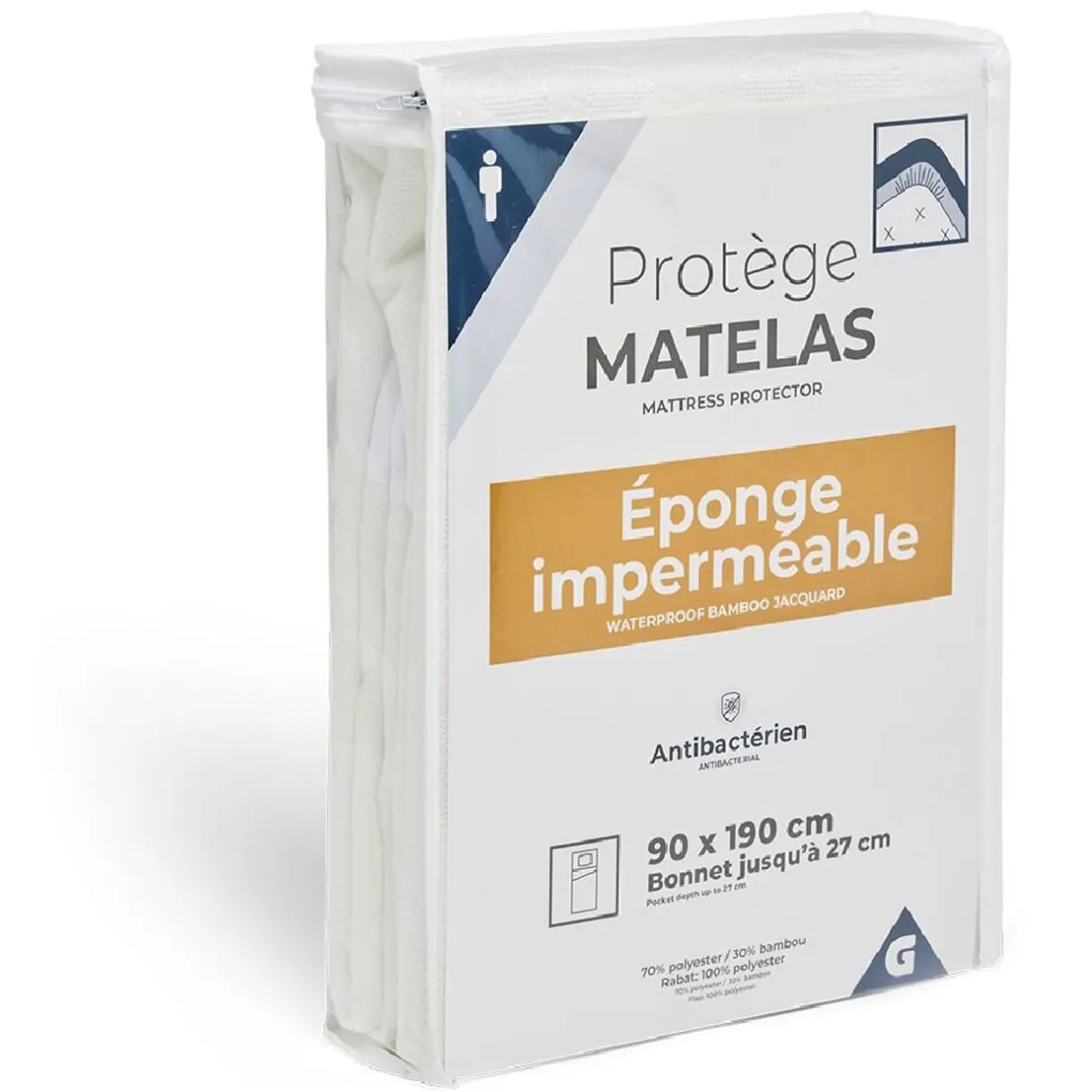 Protège-matelas imperméable antibactérien polyester bambou 90x190cm < Gifi Best