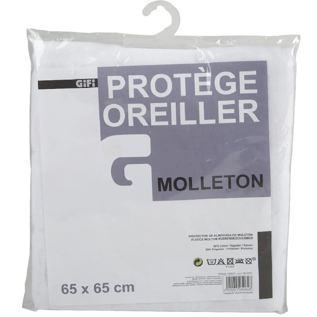 Protège oreiller Molleton anti acariens blanc 65x65 cm