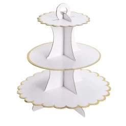 Présentoir à gâteau carton blanc rebord doré Ø30xH32,5cm
