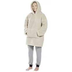 Pull plaid adulte polaire à capuche - beige ou blanc < Gifi