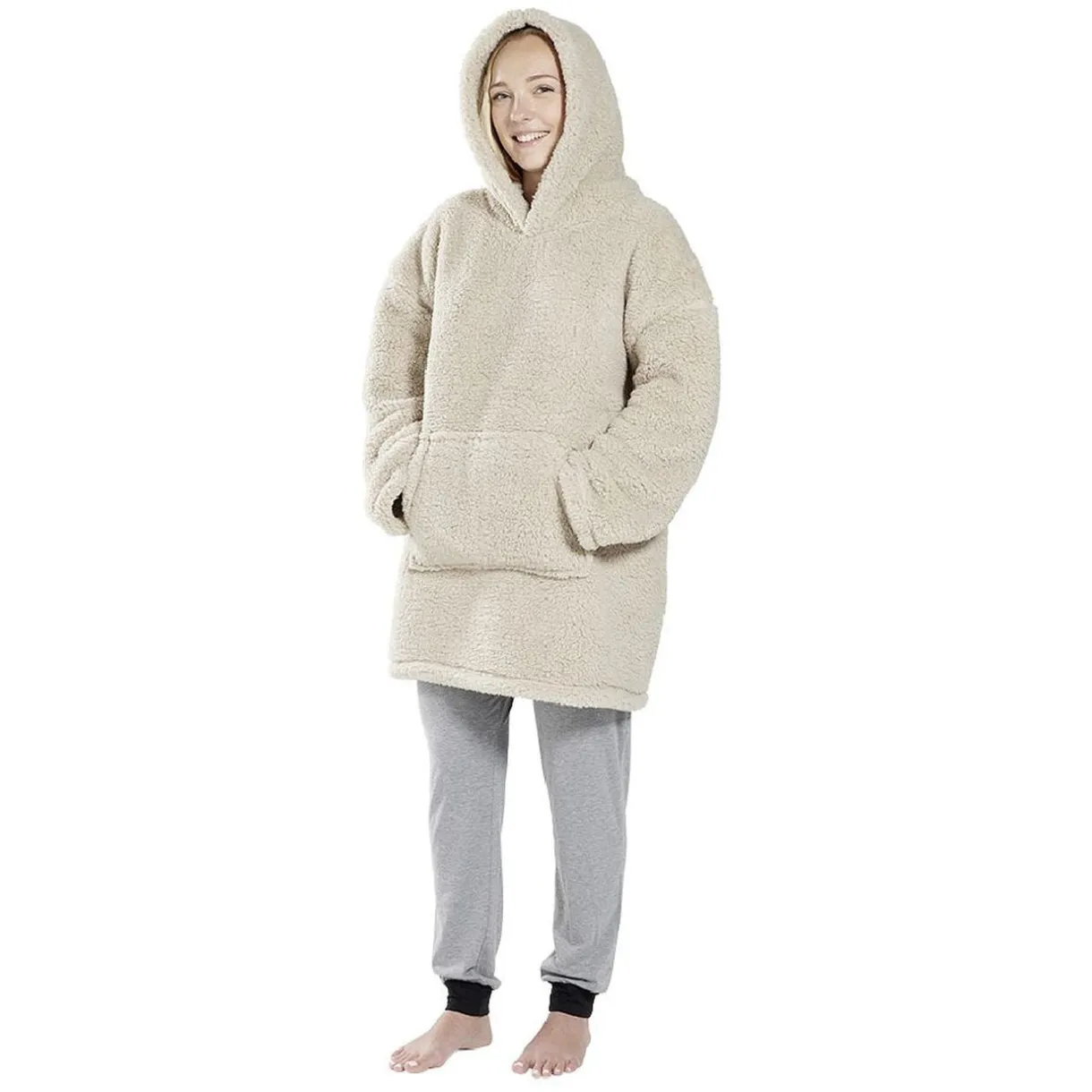 Pull plaid adulte polaire à capuche - beige ou blanc < Gifi