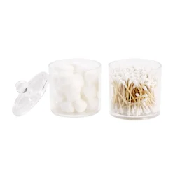 Rangement cosmétique plastique transparent avec coton et coton tige bambou Ø10xH19cm < Gifi Hot