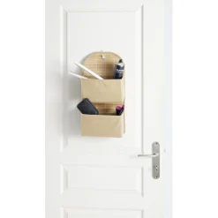 Rangement de porte à suspendre bambou et tissu 2 compartiments 25x9xH49cm