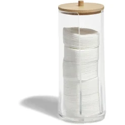 Rangement pour coton plastique transparent et bambou H20cm