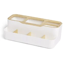 Rangement salle de bain bambou et plastique blanc < Gifi New