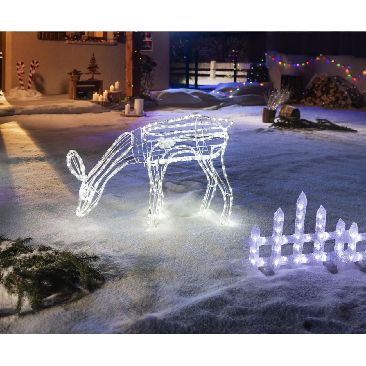 Renne 3D lumineux animé blanc clignotant
