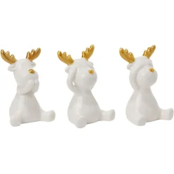 Renne en céramique blanc à poser blanc et doré H7cm x3 < Gifi New