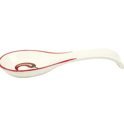 Repose-cuillère en céramique blanche motif piment rouge L16cm