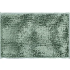 Rideau de douche avec anneaux et tapis salle de bain chenille (2 modèles gris ou vert)