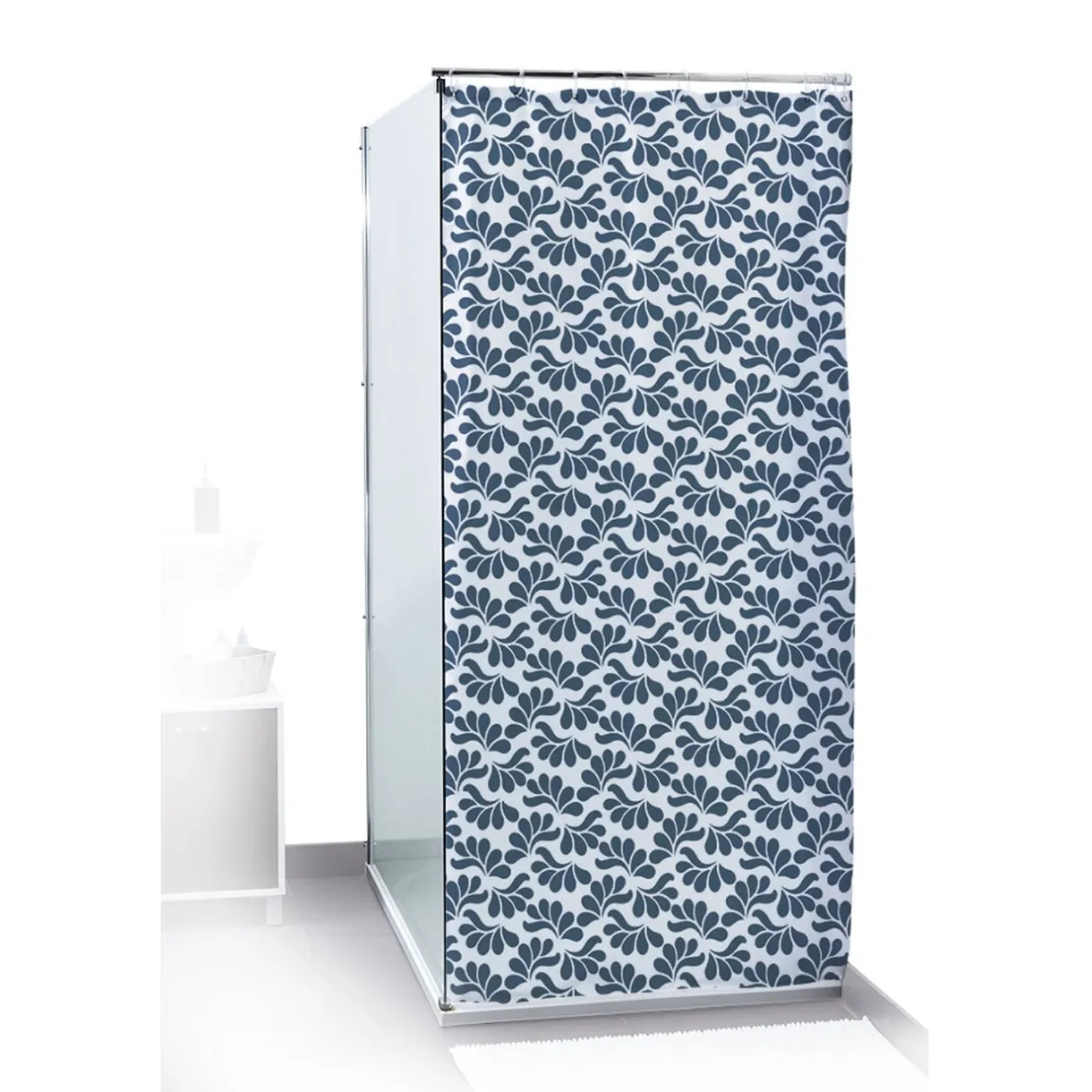 Rideau de douche motif feuillage blanc bleu 180x200cm 100% polyester < Gifi Discount
