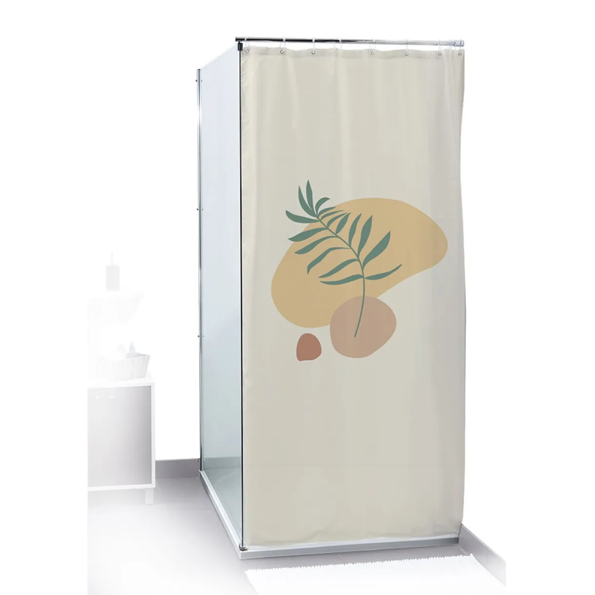 Rideau de douche motif feuille beige et vert 180x200cm 100% polyester < Gifi Discount