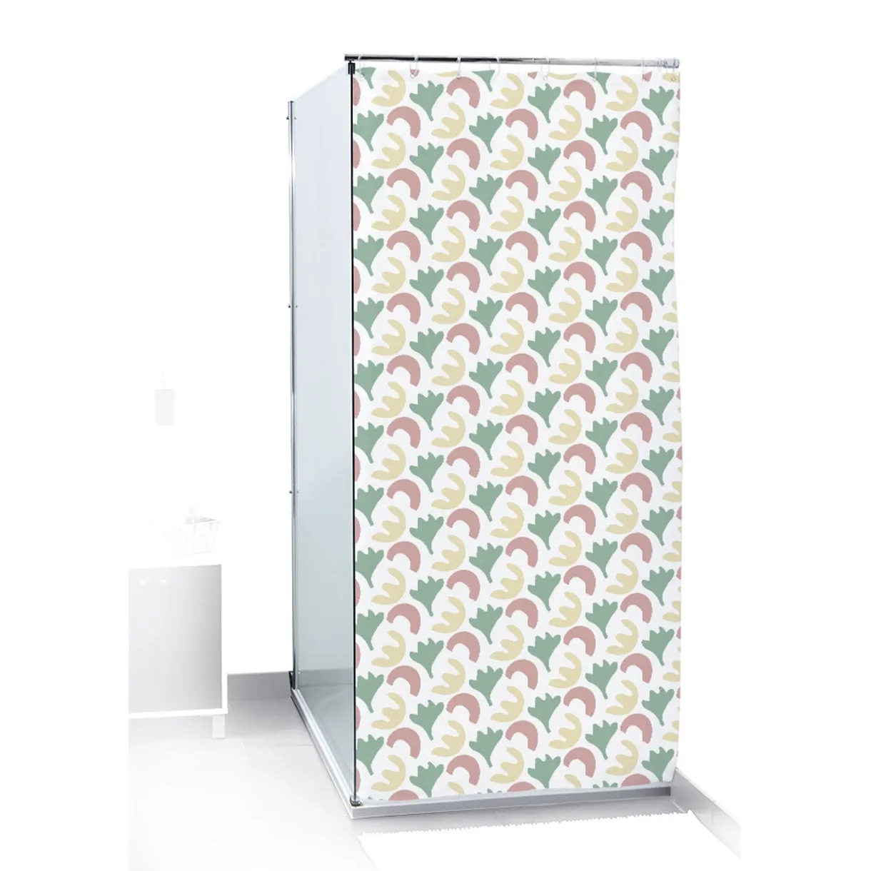 Rideau de douche motif feuillage abstrait blanc vert rouge 180x200cm < Gifi Sale