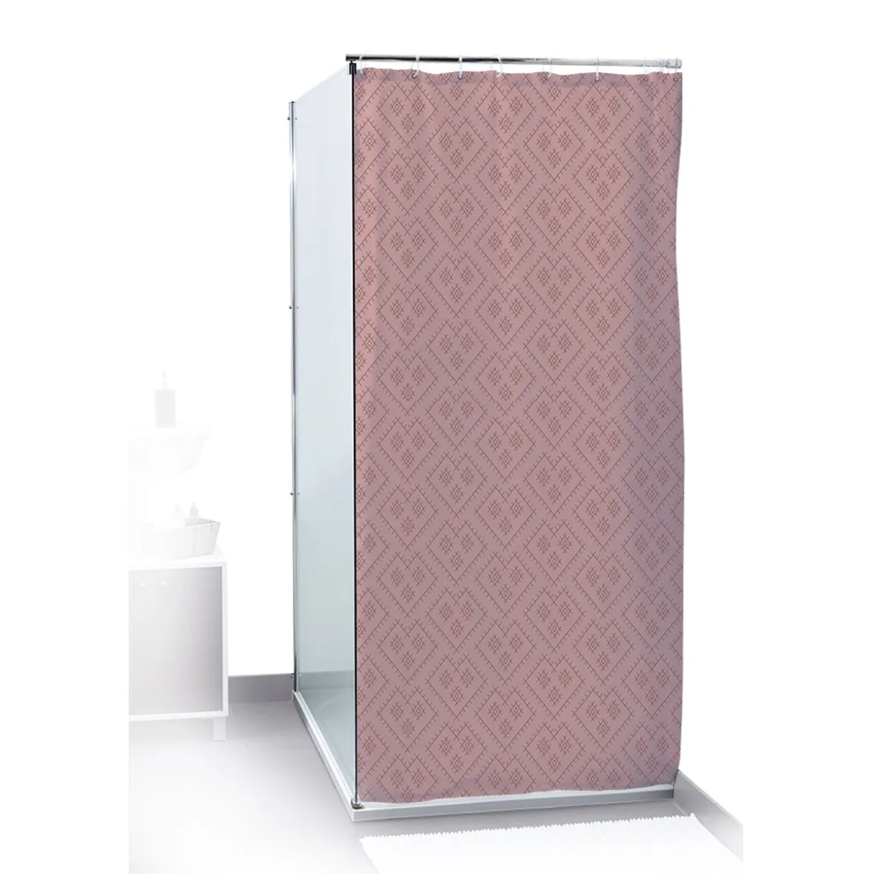 Rideau de douche motif graphique rose 180x200cm 100% polyester