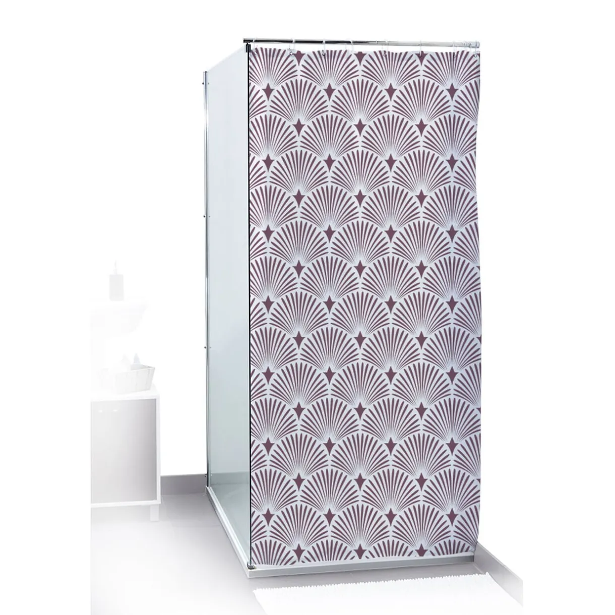 Rideau de douche motif vague japonaise blanc et marron 180x200cm < Gifi