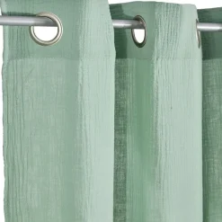 Rideau à oeillets gaze de coton vert uni 135xL240cm
