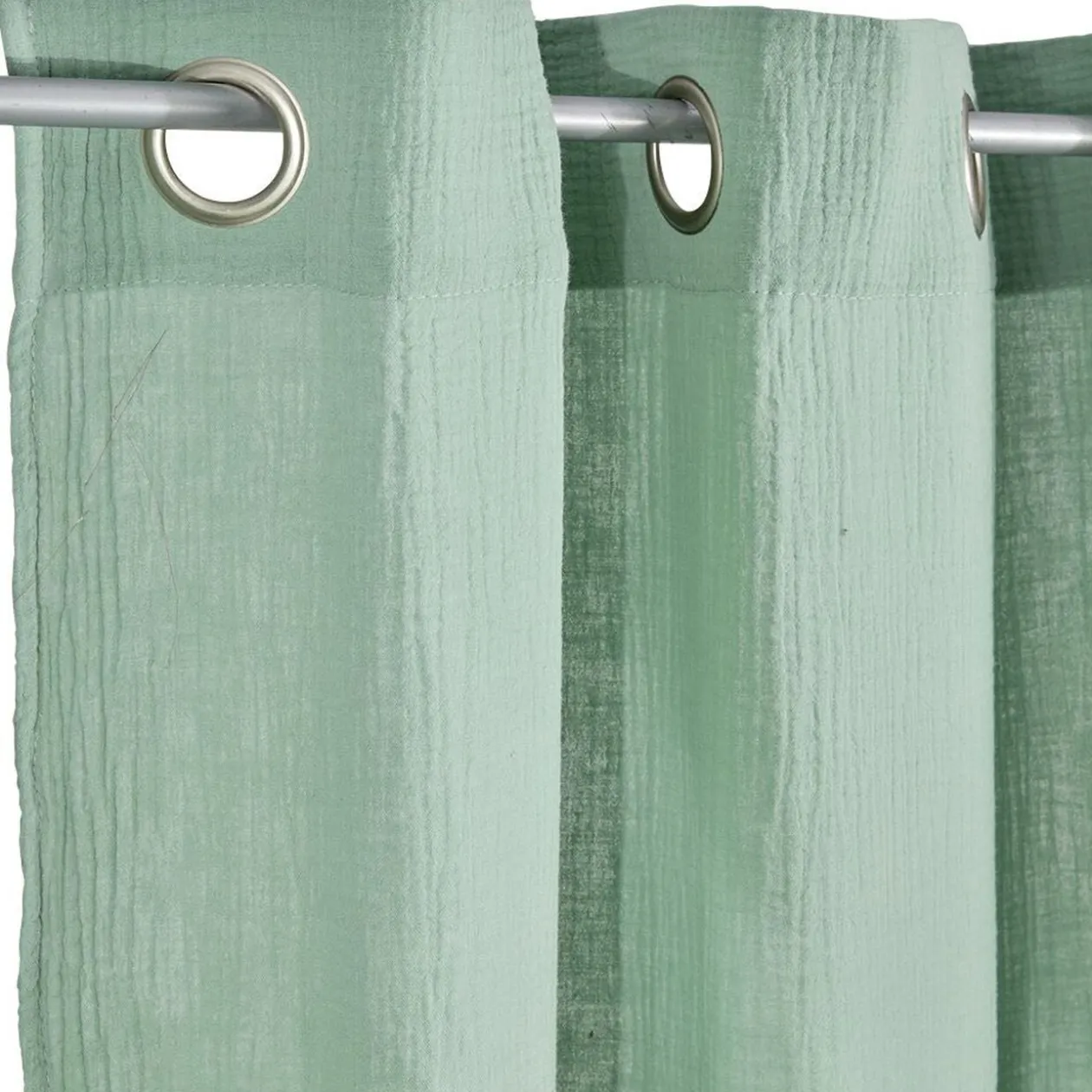 Rideau à oeillets gaze de coton vert uni 135xL240cm