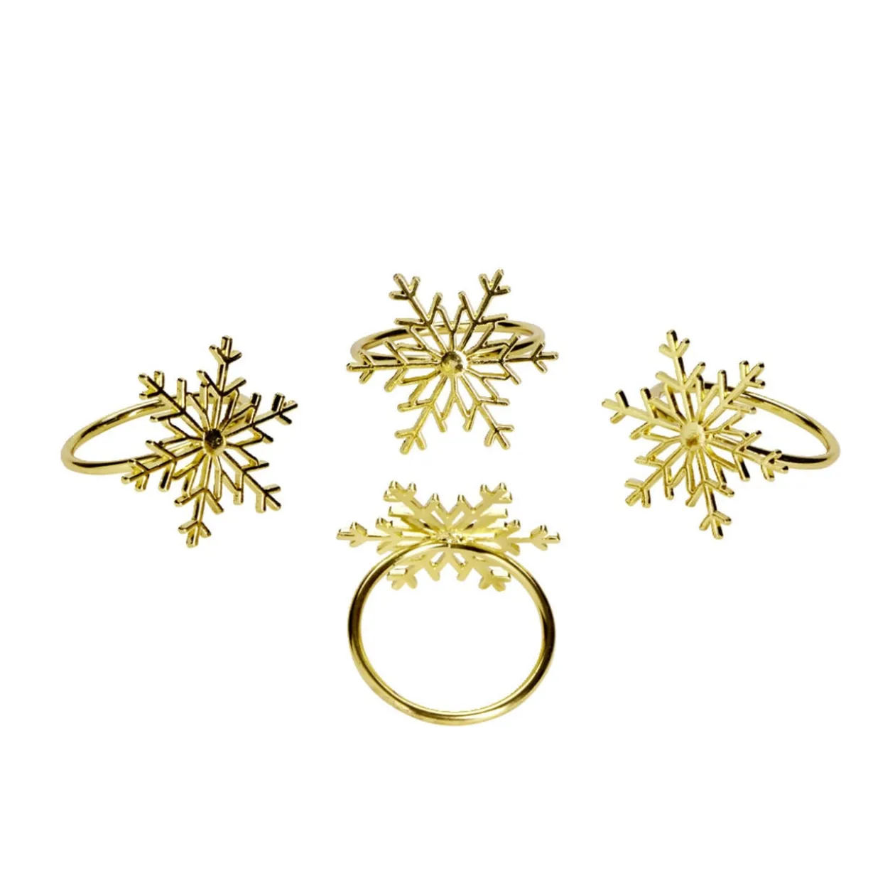 Rond de serviette x4 en métal doré forme flocon de neige
