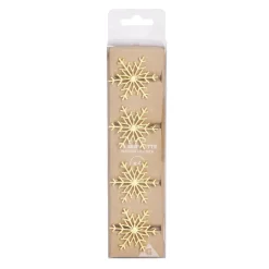Rond de serviette x4 en métal doré forme flocon de neige