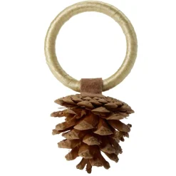 Rond de serviette X4 pcs forme pomme de pin bois et polyester L6X6XH12 cm coloris naturel