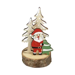 Rondin bois avec déco Noël à poser Ø7xH12cm (3 modèles)